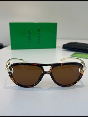 Bottega Veneta Tortoise Shell Aviator Sunglasses